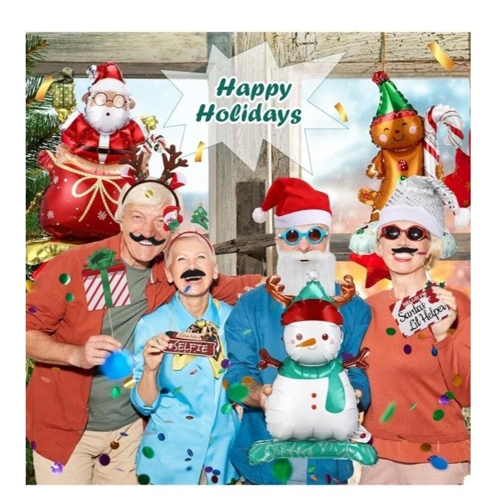 64 Pcs Photo Booth Props Set - Christmas Holiday Party Decorations, Hats, Bal...
